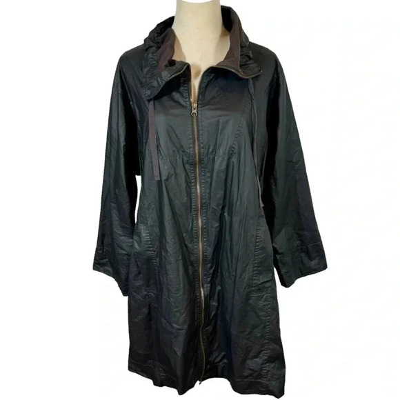 Eileen Fisher Organic Cotton Stand Collar Drawstring Anorak Jacket Windbreaker - Picture 1 of 7